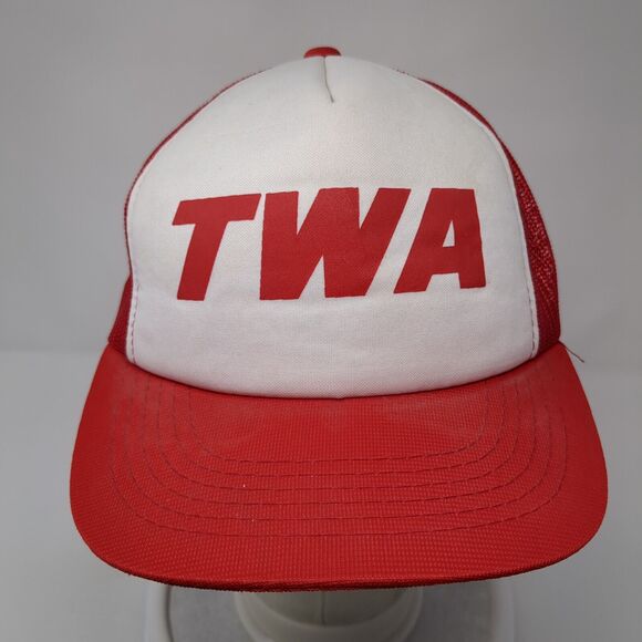 TWA Snapback Mesh Back Trucker Hat Red M/L Adjustable Colorblock - Picture 2 of 9